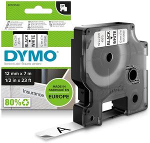 Dymo Authentic D1 Labels, Black Print on White Tape, 12mm x 7m, Self ...