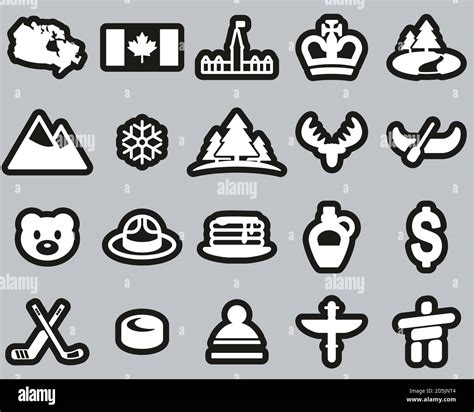 Canada Country & Culture Icons White On Black Sticker Set Big Stock ...