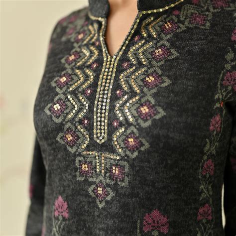 Buy Black Embroidered Woollen Kurta | Rustorange