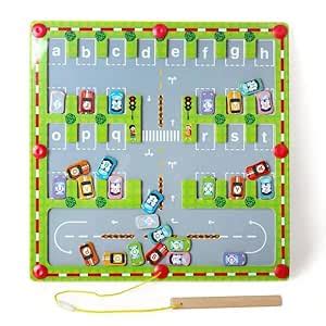 JOYFLEET Magnetic Letter Parking Maze Board for Kids – Wooden Alphabet ...