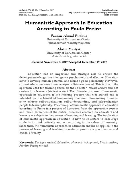 Humanistic Approach in Education According To Paul | PDF | Praxis (Process) | Dialogue