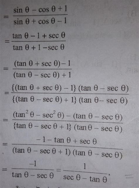 Sin A minus Cos A + 1 / Sin A + Cos A minus 1 equal to 1 by sec a minus ...
