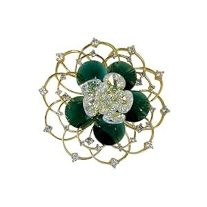 Buy Swarovski Glass Green Crystal Flower Brooch with Golden Net Design ...