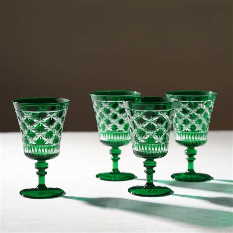 Shop Set of 4 Green Diamond Cut Wine Glasses - at Best Price Online in ...
