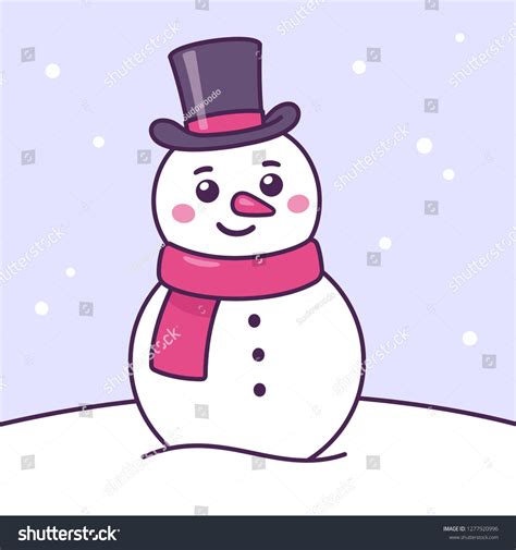 Cartoon Snowman Drawing Scarf Top Hat: vetor stock (livre de direitos ...