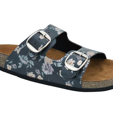 Black Women's Flat Sandals with Flower Pattern – LYDC London