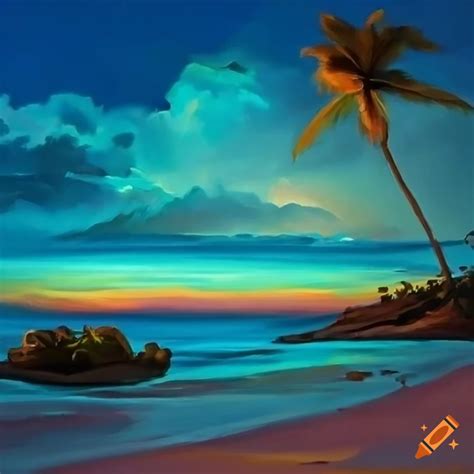 Painting of vega baja puerto nuevo beach in puerto rico
