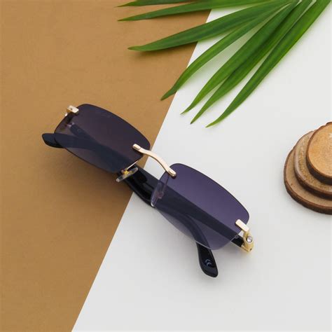 SOLITIARE UNISEX RECTANGLE METAL RIMLESS SUNGLASSES BY TED SMITH (IN 4 ...