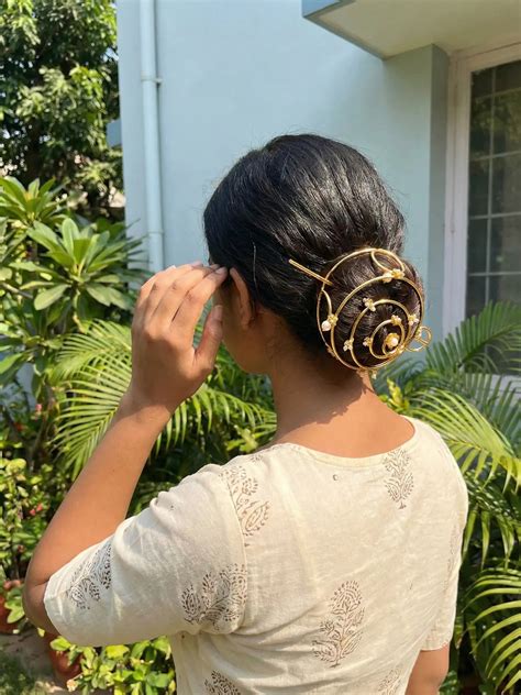 Gold Spiral Bun Hair Pin with Pearl Accents | Elegant Juda Hair Access ...