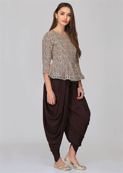 Get Sanganeri Floral Print Peplum Top with Dhoti Pants Set at ₹ 1749 ...