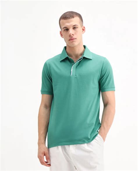 Rare Rabbit Men's Mor Light Green Cotton Blend Plain Regular Fit Half