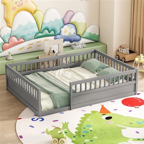 Amazon.com: Floor Bed for Kids, Full Size Montessori Bed with High ...