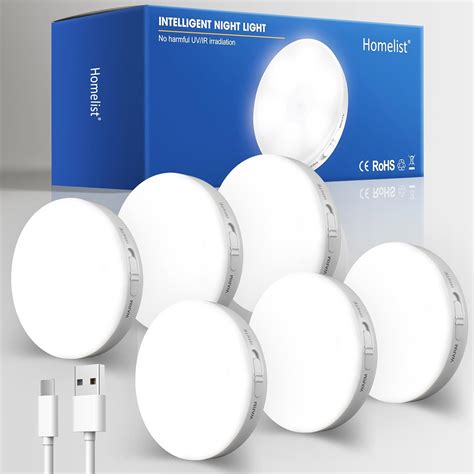 Homelist Motion Sensor Lights Indoor,6 Pack Wireless LED Rechargeable ...