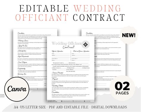 Editable Wedding Officiant Contract, Marriage Officiant, Wedding ...