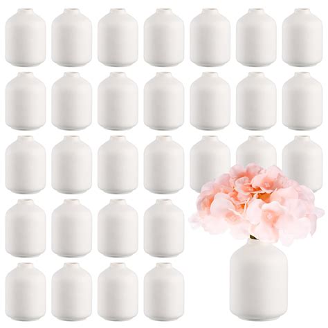 Tioncy 30 Set White Ceramic Bud Vases Bulk 3.9 Inch Boho Small Flower ...