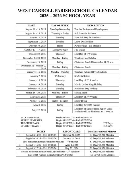 West Carroll Parish School Calendar 25-26 Revised [pdf] - EduCounty