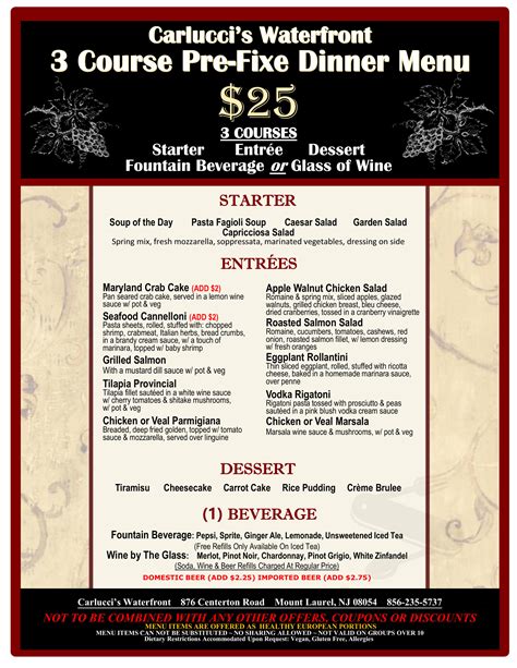 Carlucci's Italian Grill menus in Princeton Junction, New Jersey ...