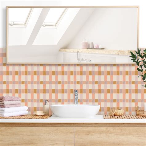 Revestimiento de pared para baño - Retro Checked Pattern Rose Ochre 300 ...