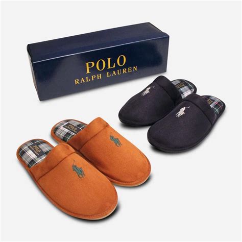 Ralph Lauren Mens Brown Snuff Designer Slippers