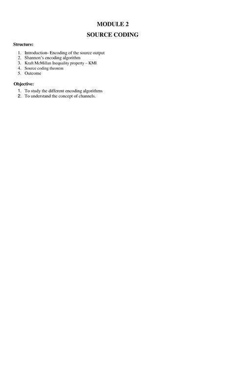 Module 2 DC: Source Coding and Kraft McMillan Inequality - Studocu