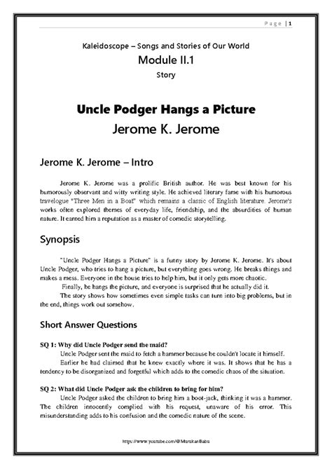 Uncle Podger Hangs a Picture Complete Notes - Kaleidoscope – Songs and ...