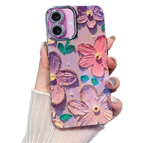 Elzzi Compatible with iPhone 16 Plus Case Laser Flower Oil Painting ...