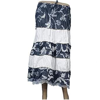 Grey Floral Printed white Layered 3/4th Skirts : Amazon.in: Fashion