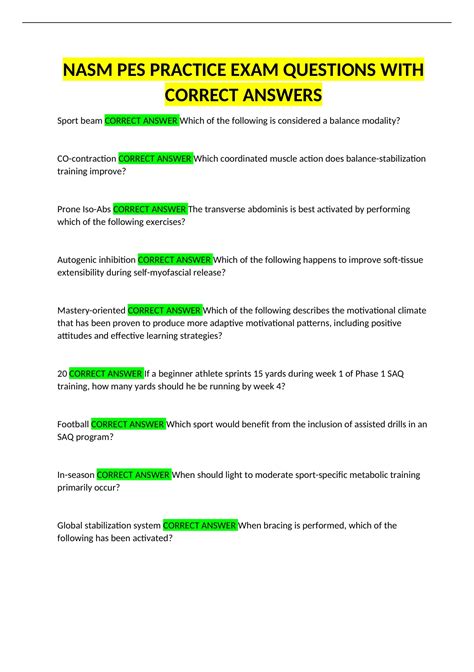 NASM PES PRACTICE EXAM QUESTIONS WITH CORRECT ANSWERS - NASM PES ...