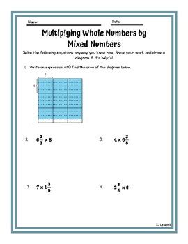 Math Multiplying Mixed Numbers with Models 5th Grade 的图像结果