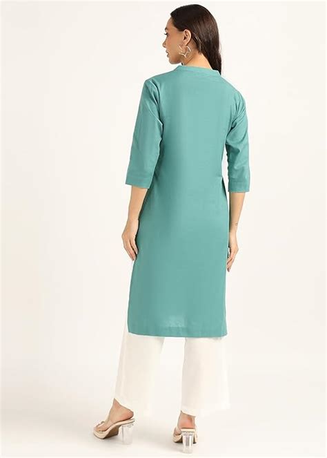 BLOCKS OF INDIA Cotton Hand Solid Long Kurti for Women Solid Green ...