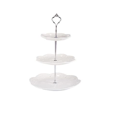 Cake tray 3 Tier Ceramic Cake Stand Emboss Pattern Wedding Fruit Plate ...