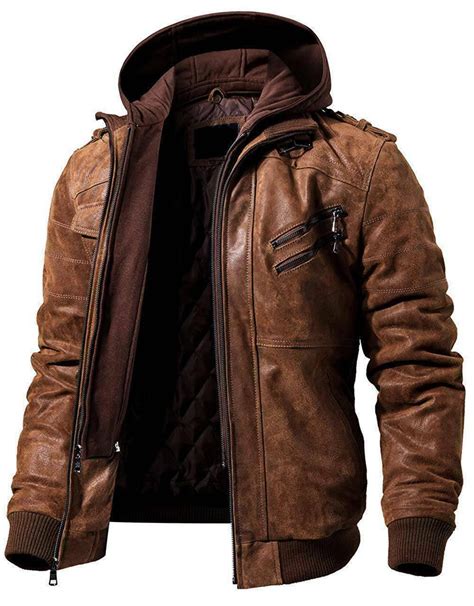Brown Distressed Hooded Handmade Genuine Sheepskin Leather | Etsy ...