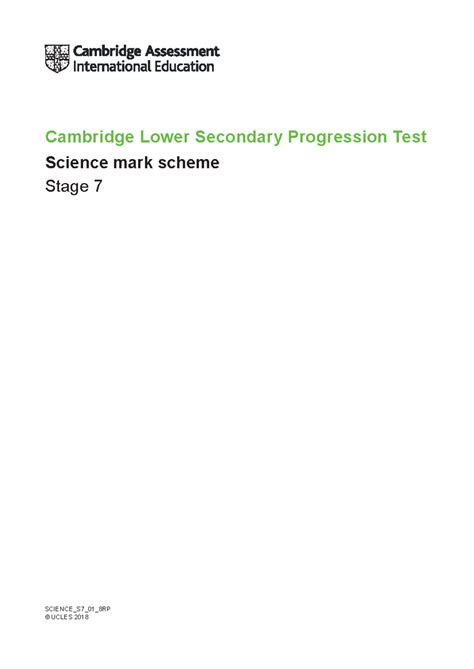 Cambridge Lower Secondary Science Progression Test Mark Scheme Stage 7 ...