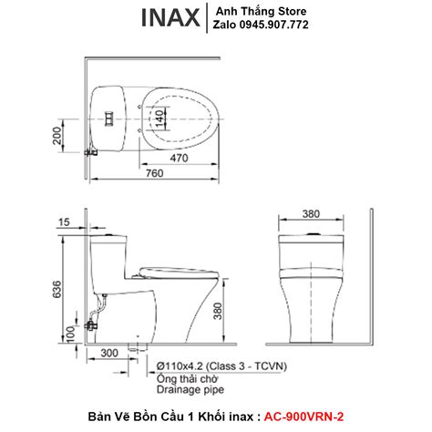 Bồn Cầu 1 Khối inax AC-900VRN-2 | Tổng Kho INAX Hà Nội
