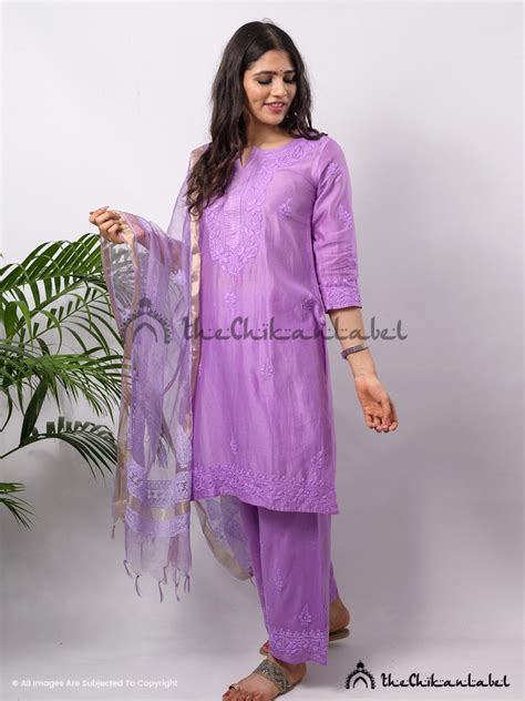 Lilac Hiba Chanderi Chikankari Kurta Set