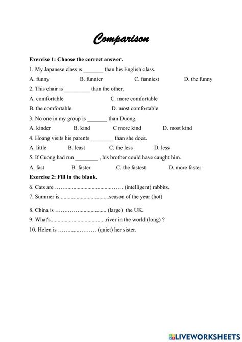 Image result for Comparison Test Worksheets