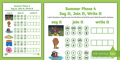 Summer Phase 4 Say It, Join It, Write It Activity