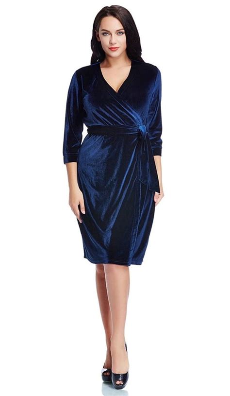 Buy plus size navy blue velvet dress - In stock