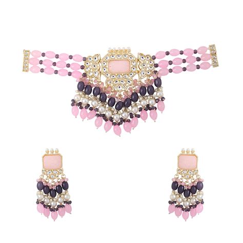 Yellow Chimes Jewellery Set for Women and Girls Kundan Necklace Set ...