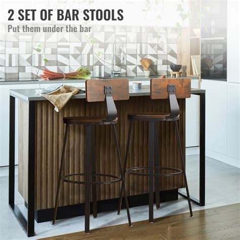 VEVOR Rustic Bar Stools Counter Height Round Bar Chairs with Backrest ...