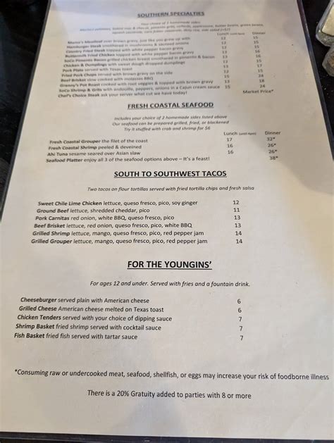 Menu at SoCo Grille restaurant, York, 8 N Congress St