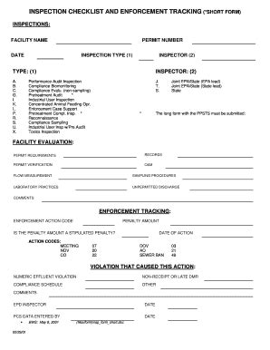 Fillable Online Inspection checklist and enforcement tracking (*short ...