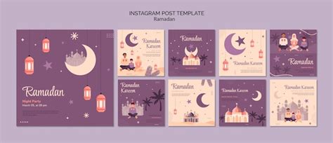 Flat design ramadan celebration instagram posts | Premium PSD