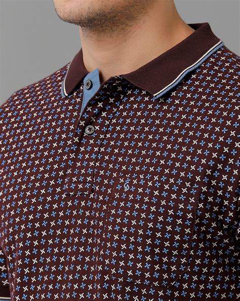 Classic Polo Men's Cotton Half Sleeve Printed Slim Fit Polo Neck Brown