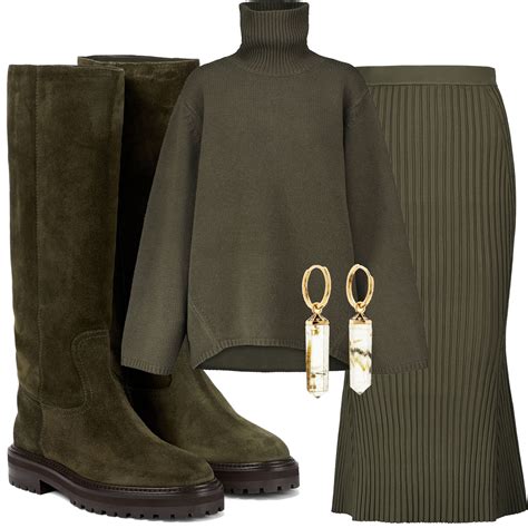 A DEEP OLIVE GREEN | Green boots outfit, Winter fashion outfits, Womens ...