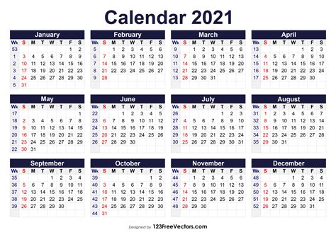 Free Printable 2021 Calendar With Week Numbers within Monthly Calendar ...