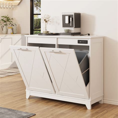 Winado 10 Gallon Trash Can Cabinet Tilt Out with Wheels, Kitchen Island ...