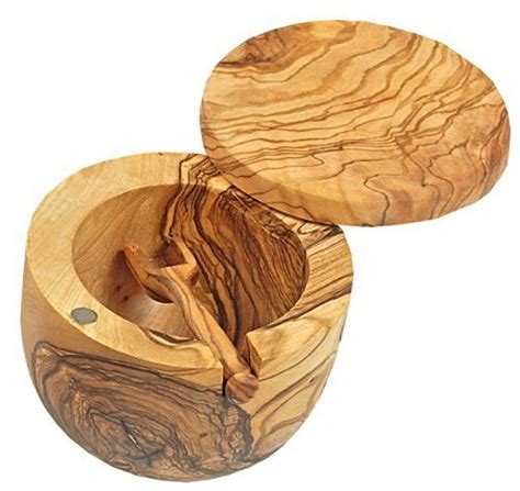 Salt Cellar with Scoop Berard Olive wood - Rotating hinged lid