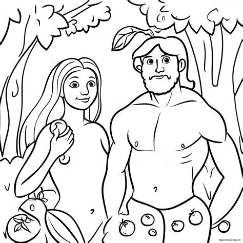 Adam And Eve With Fruit Coloring Page (1642-1422)