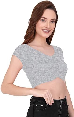 Buy THE BLAZZE 1151 Women's Basic Sexy V Neck Slim Fit Crop Top T-Shirt ...